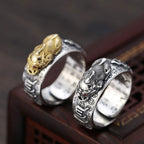 HJ HUAJ 990 Silver Feng Shui PiXiu Adjustable Ring MANI Mantra Protection Wealth Ring