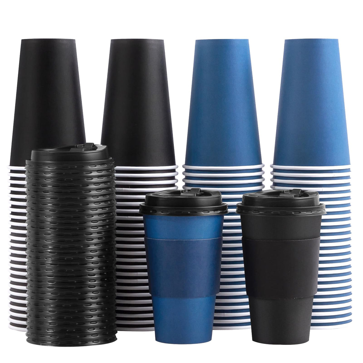 SIUQ 100 Pack 16 oz Coffee Cups with Lids, Disposable Hot Paper Coffee Cups