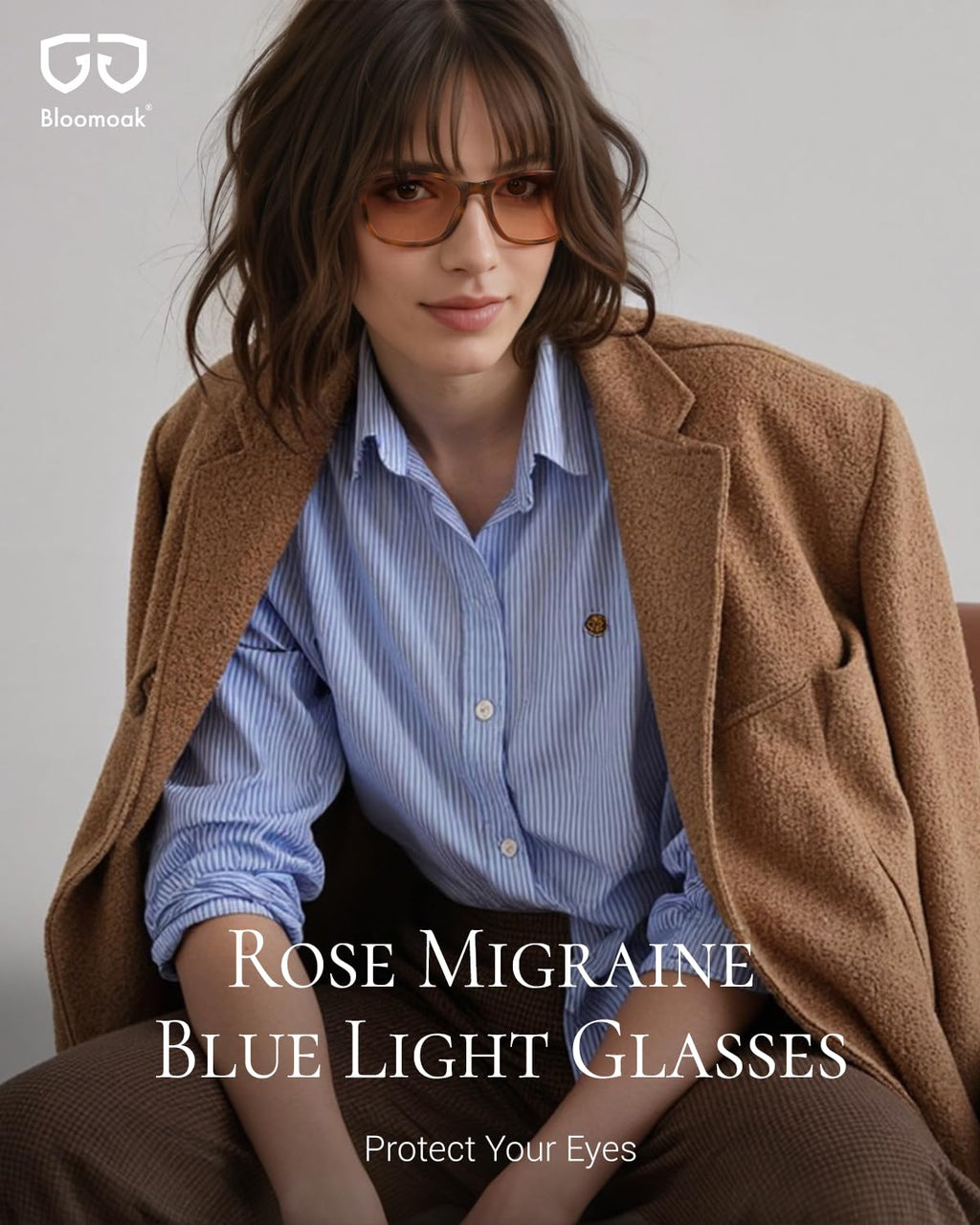 Bloomoak Rose Migraine Glasses, FL-Flex Light Sensitivity Relief Glasses for Fluorescent LED Glare, Photophobia, Eye Strain (Migraine glasses, Cinnamon Rose - 70% - Light Havana Tortoise(for Outdoor))
