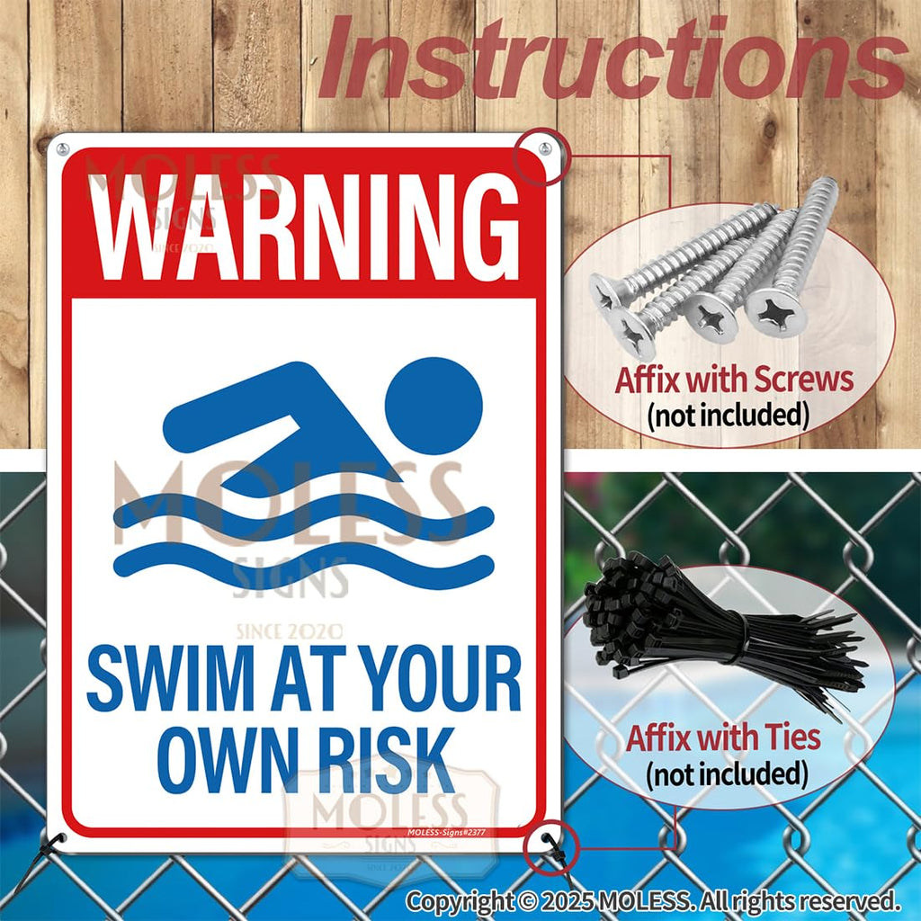 MOLESS 2 Pack Pool Safety Signs Bundle – 14x10 Inch Pool Signs for Outside Outdoor Decor, Watch Your Children & Swim at Your Own Risk, Durable 0.040 Aluminum Weatherproof, Easy to Mount, PSP-2403