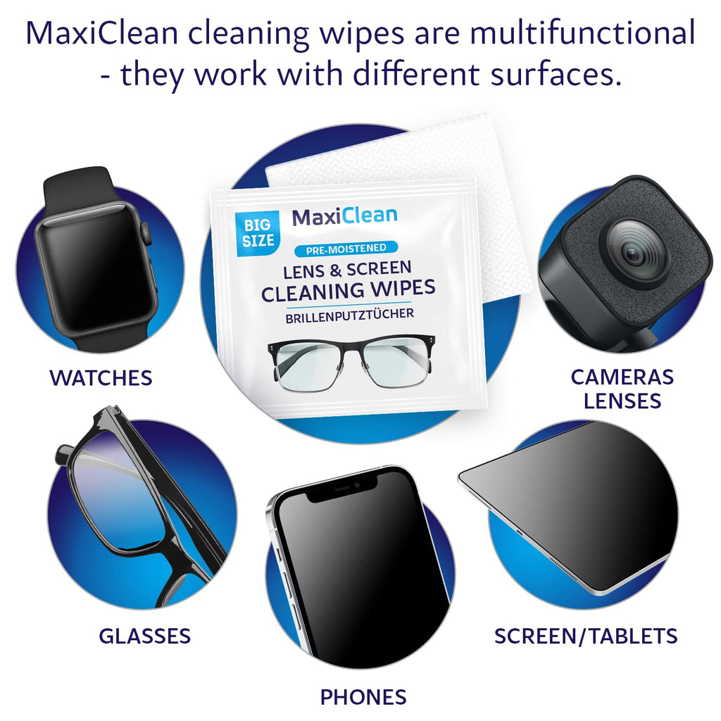 Glasses Wipes Lens Cleaner - Lens Wipes for Eyeglasses - 600 Pre-moistened Individually Wrapped Wipes for Eye Glasses, Electronics, Phone, Computer, Laptop Screen - Camera Lens Cleaner - Made in EU