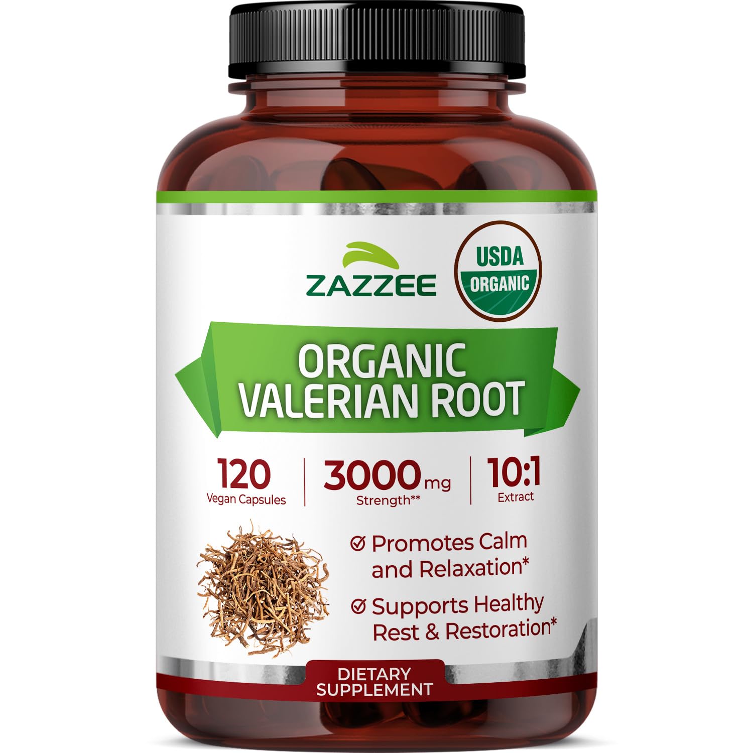 Zazzee USDA Organic Valerian Root 10:1 Extract, 3000 mg Strength, 120 Vegan Capsules, 4 Month Supply, Valeriana officinalis, 10X Potency, 100% Vegetarian, All-Natural, Non-GMO, Made in the USA