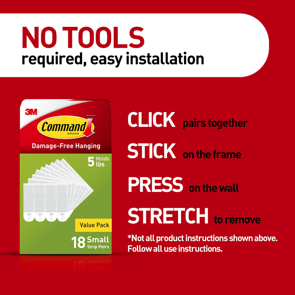 Command 4 lb Small Picture Hanging Strips 36 Pairs (72 Strips), Damage-Free Hanging Picture Hangers, No Tools Wall Hanging Strips for Home Decor, White Adhesive Strips