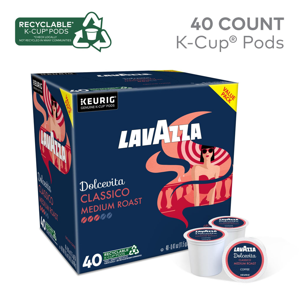 Lavazza Dolcevita Classico, Single-Serve Keurig K-Cup Pods, Medium Roast Coffee, 40-Count Box