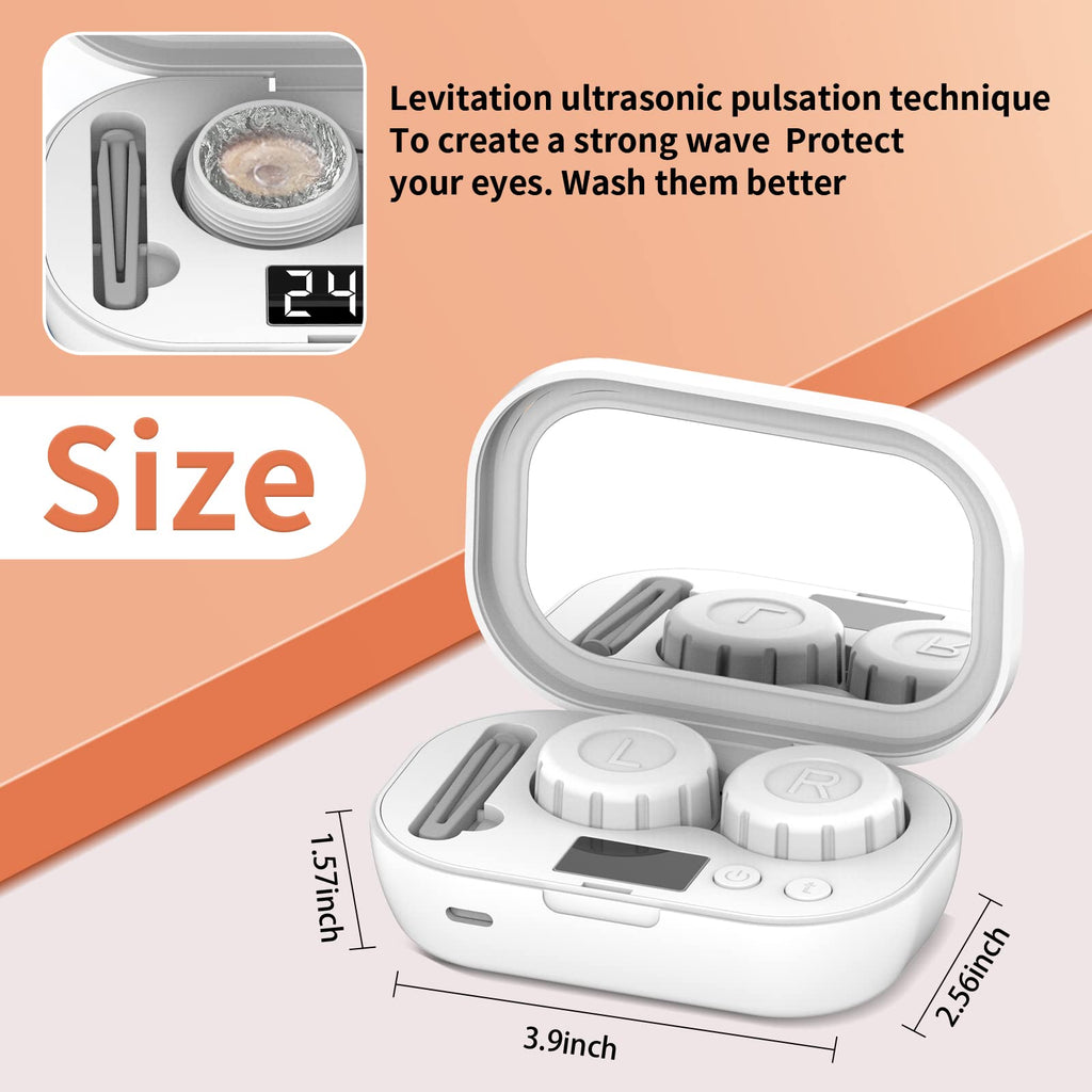 MUGLE Portable Ultrasonic Contact Lens Cleaner with USB Charger - Fit Disposable Soft, Colored & RGP Lenses - Travel & Home (White)