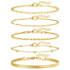 adoyi Gold Bracelets for Women, 14K Gold Plated Stackable Bracelet Stack Set Adjustable Charm Paperclip Chain Cuban Link Layered Waterproof Jewelry Sets Gifts for Womens 6.5 Inch