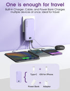 citicr Portable Charger 10000mAh PD20W w/Built-in Cables & Wall Plug Purple
