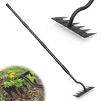 Manual Weeder Tool,6 Tines Garden Weeding Rake with Sharp Blade,55 Inch Long Handle,Heavy Duty Stand Weeding Tool for Weeding Loosening Soil Gathering Leaf Leveling Thatch Rake