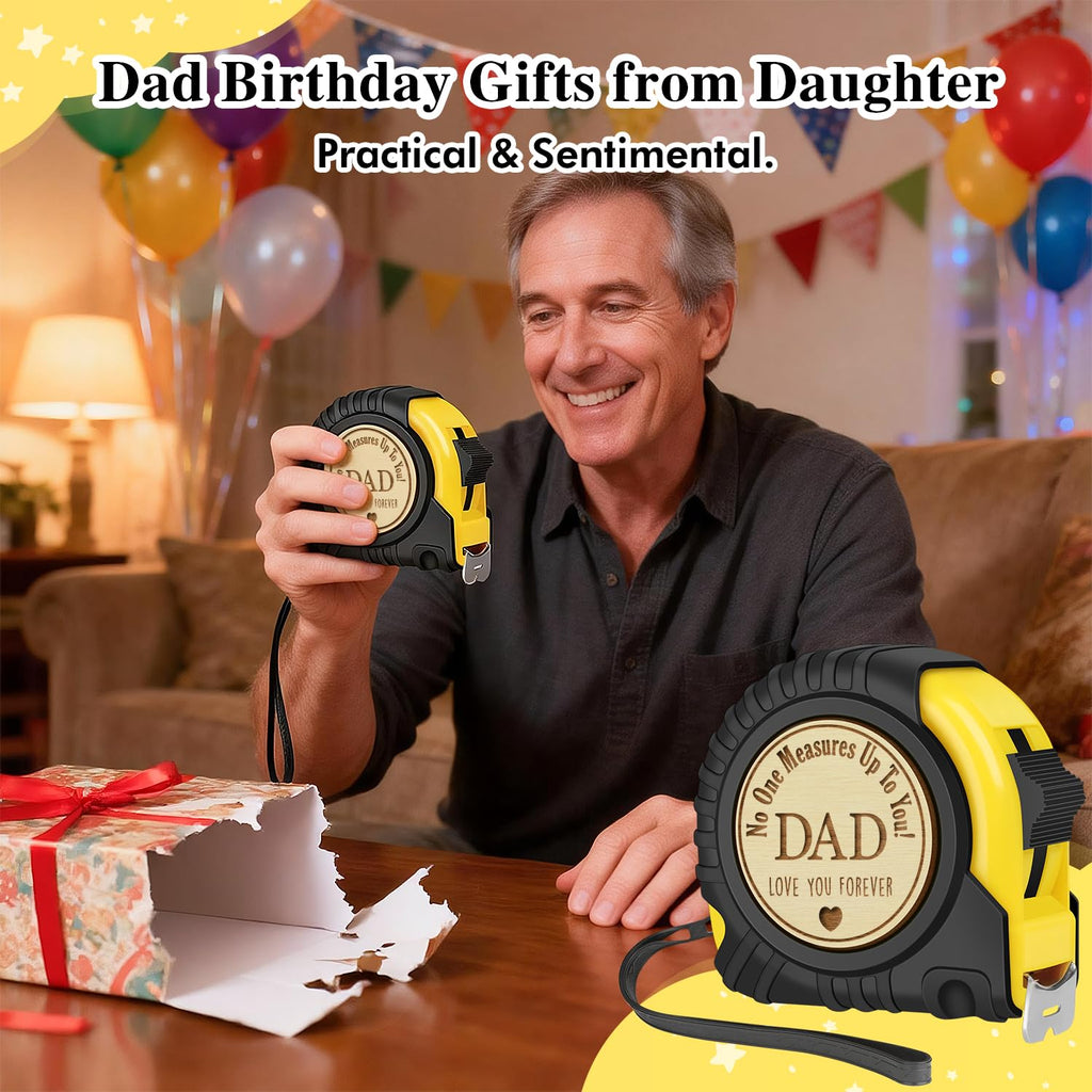Fathers Day Birthday Gift for Dad, Dad Gifts from Son Daughter, Gift for Best New Daddy Father in Law Presents Useful Stuff, Tool Woodworker Carpenter Gift, Engraved Tape Measure 25 FT