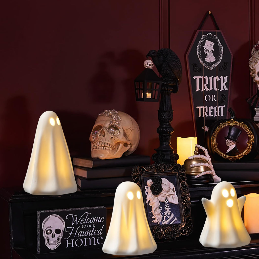 Light Up Ghost Halloween Decor,Ceramic Halloween Ghost Decorations Indoor