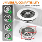 Blazeavian Solid Brass Body 3-in-1 Kitchen Sink Drain Strainer & Stopper, Heavy Duty Pop Up Plug Assembly with 2 Baskets, Anti-Clog Replacement for US Standard 3-1/2 Inch Drains, Rust-Proof Silver