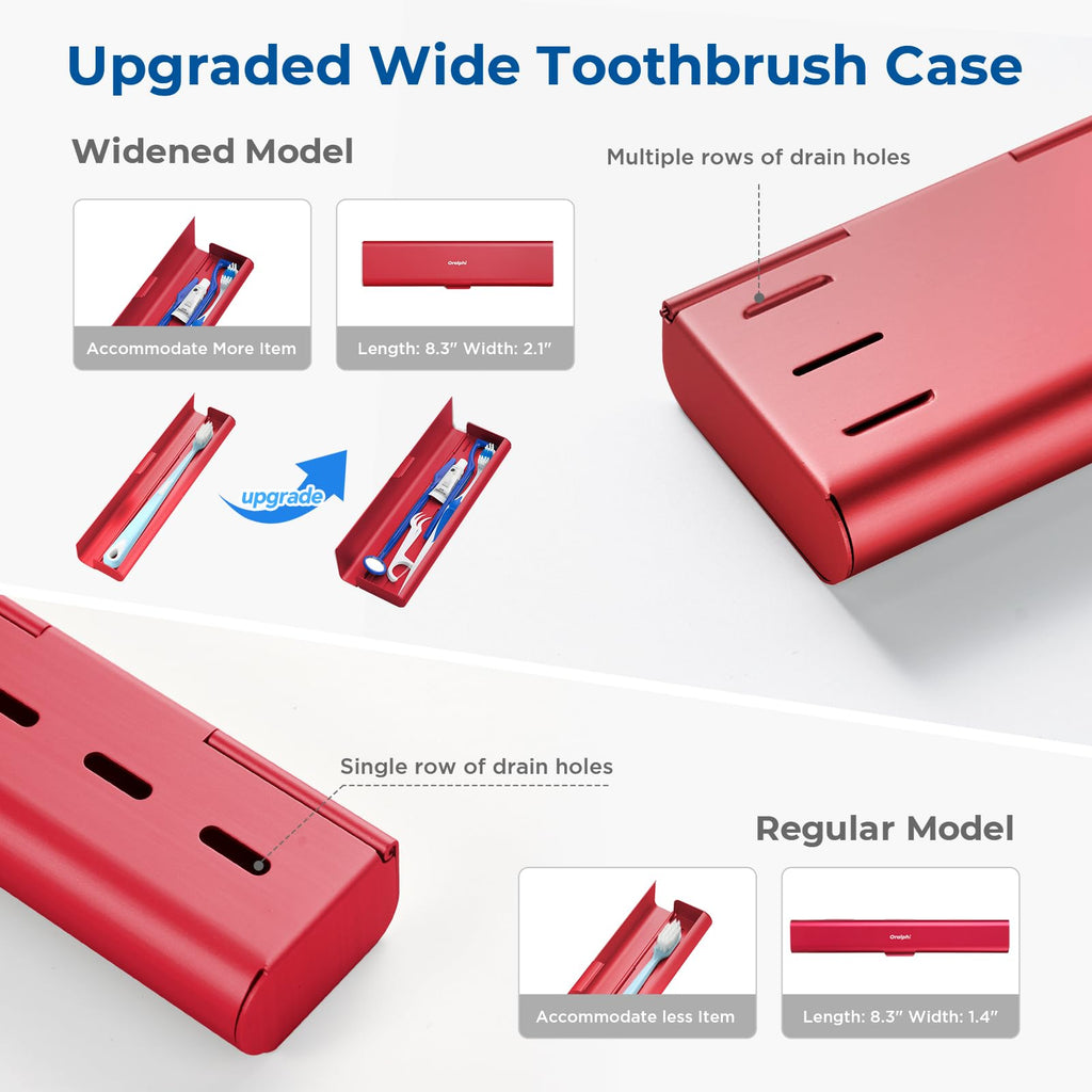 Oralphi Wider Aluminum Toothbrush Travel Case, Portable Travel Toothbrush Holder, Durable Manual Toothbrush Box Container for Traveling, Bathroom, Camping, Business Trip, Red