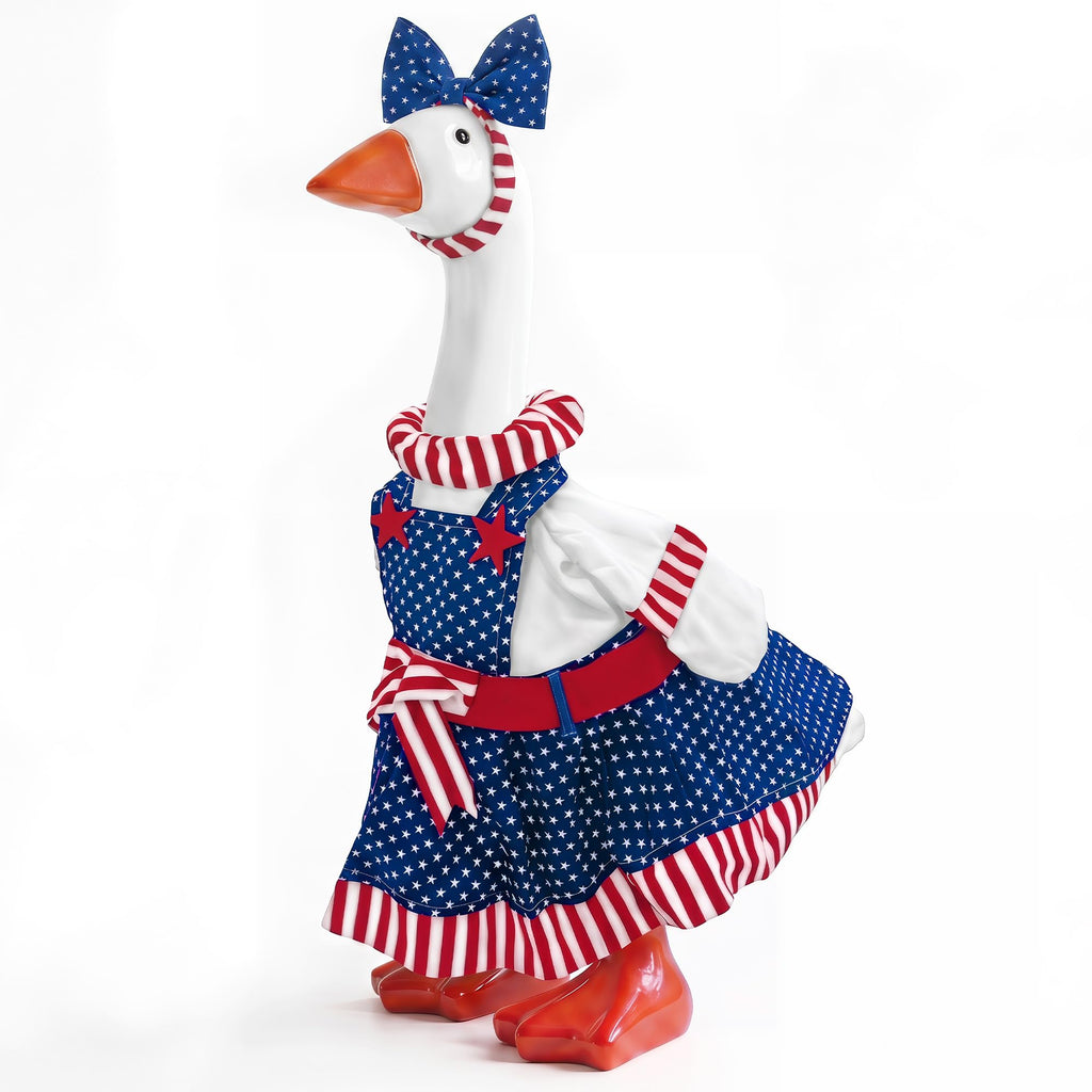 Woaoce 4th of July Porch Goose Outfits with Stars & Stripes, Patriotic Red White Blue Costume for 23 Inch Porch Statue, USA 250th Anniversary Outdoor Lawn Garden Decor