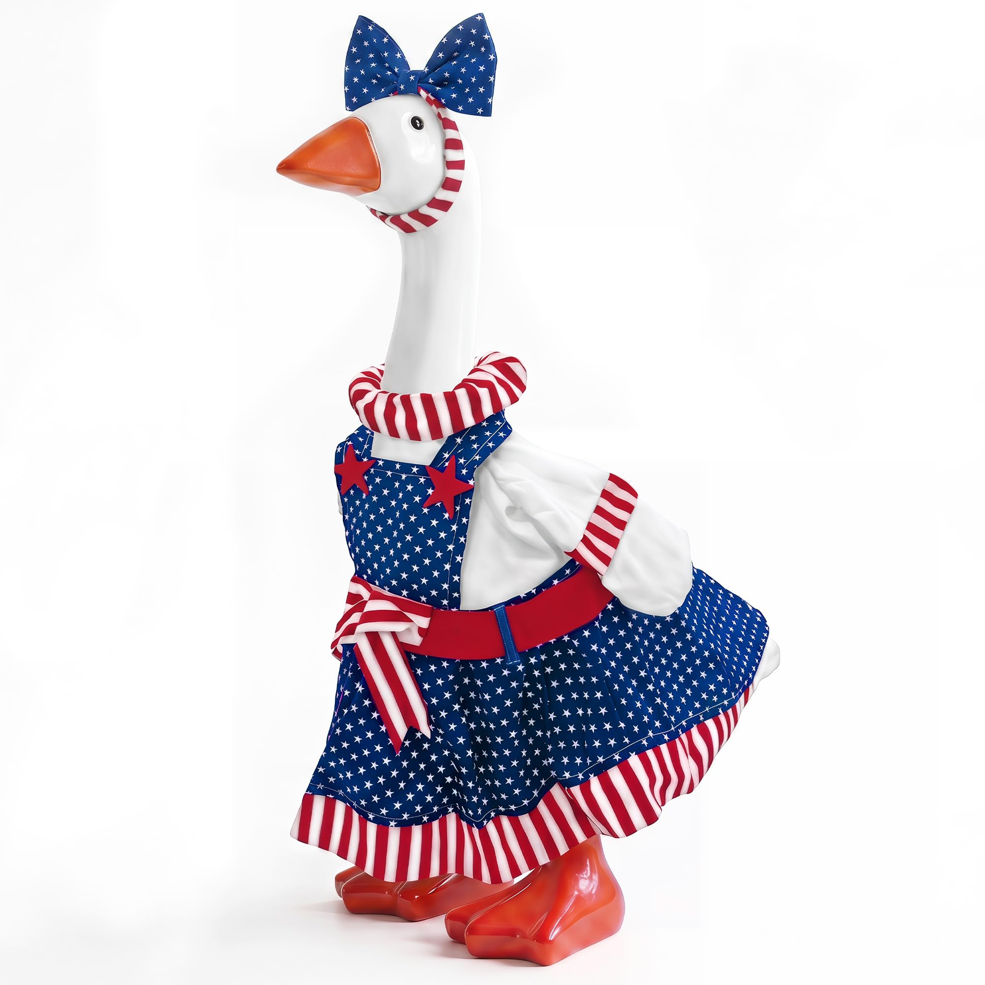 Woaoce 4th of July Porch Goose Outfits with Stars & Stripes, Patriotic Red White Blue Costume for 23 Inch Porch Statue, USA 250th Anniversary Outdoor Lawn Garden Decor
