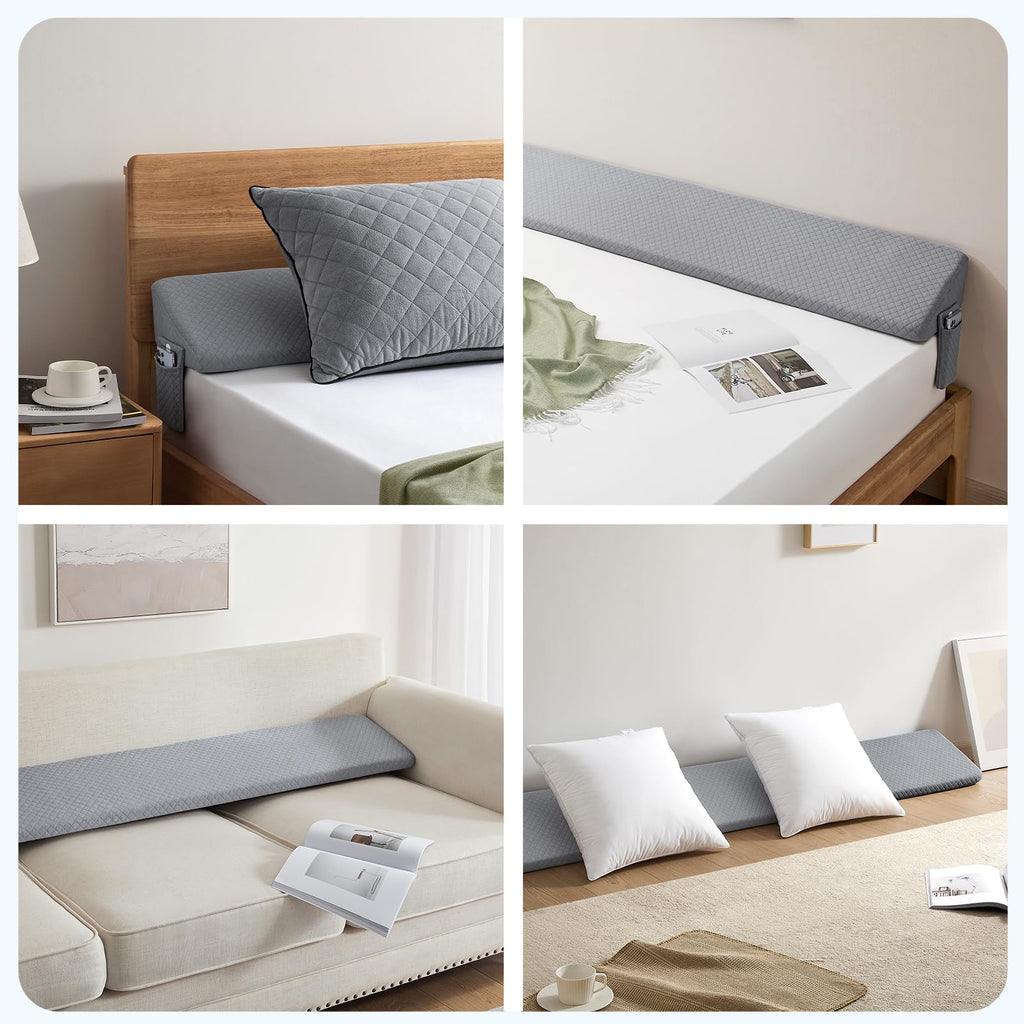 Homemate King Size（76"x10"x6"） Bed Wedge Pillow for Headboard - Upgraded Bed Gap Filler King Between Mattress and Headboard - Wedge headboard Pillow - Grey