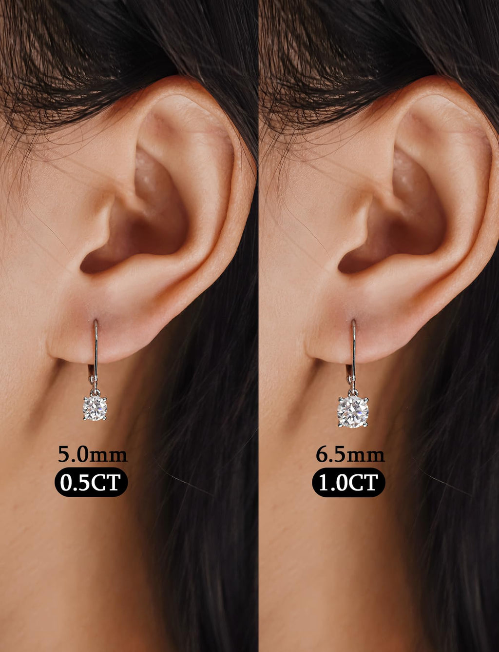 YODEWA 2CT Moissanite Earrings for Women Silver Drop Dangle Earrings, 6.5mm