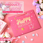 Powbrace 13" Pink + Black Happy Birthday Gift Bag with Tissue Paper and Greeting Card for Party,Happy Birthday Gift Bag for Men Women, Gift Bags Medium size(2 PCS Pink & Black)