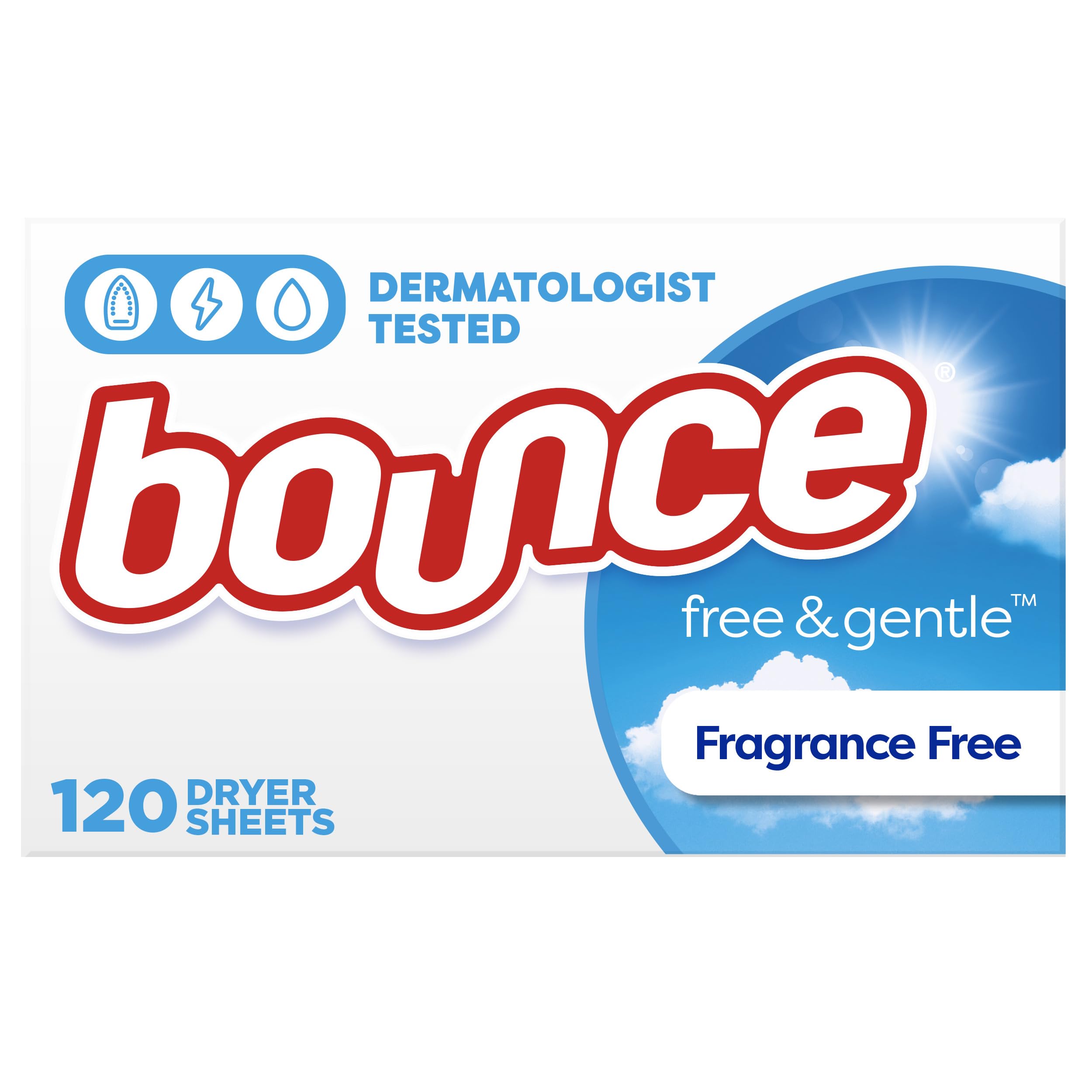 Bounce Free & Gentle Unscented Fabric Softener Dryer Sheets for Sensitive Skin, 120 Count (Pack of 2)