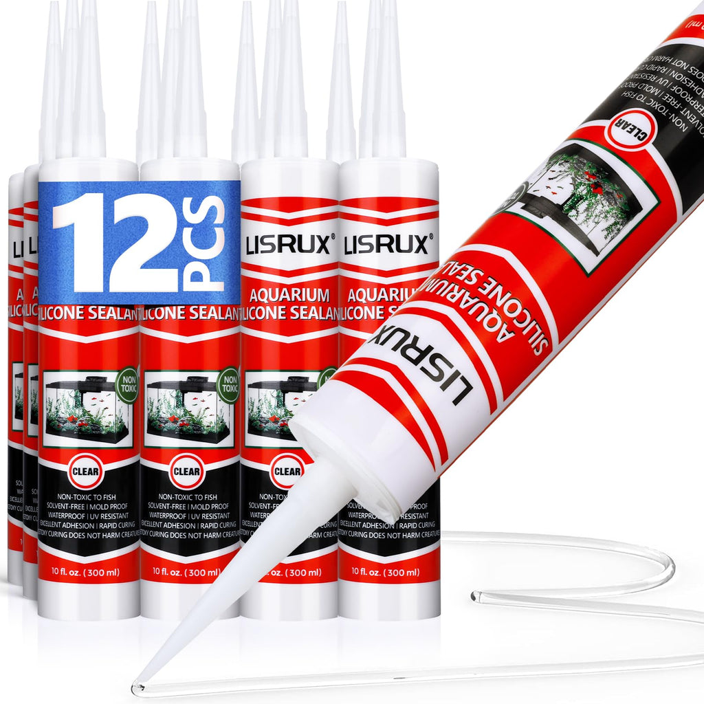 12 Pack Aquarium Silicone Clear Sealant, High Elasticity, Safe for Fish,Fast Curing Waterproof Aquarium Safe Silicone,10 Fl Oz Non-Toxic Fish Tank Safe Sealant,Strong Adhesion