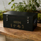 Yocookus Bamboo Seed Storage Organizer, Large Garden Seed Organizer with Lid & Safety Lock & Handles, Seed Box Includes Seed Envelopes and Labels etc, Great Gifts Gardening Kit (Black)