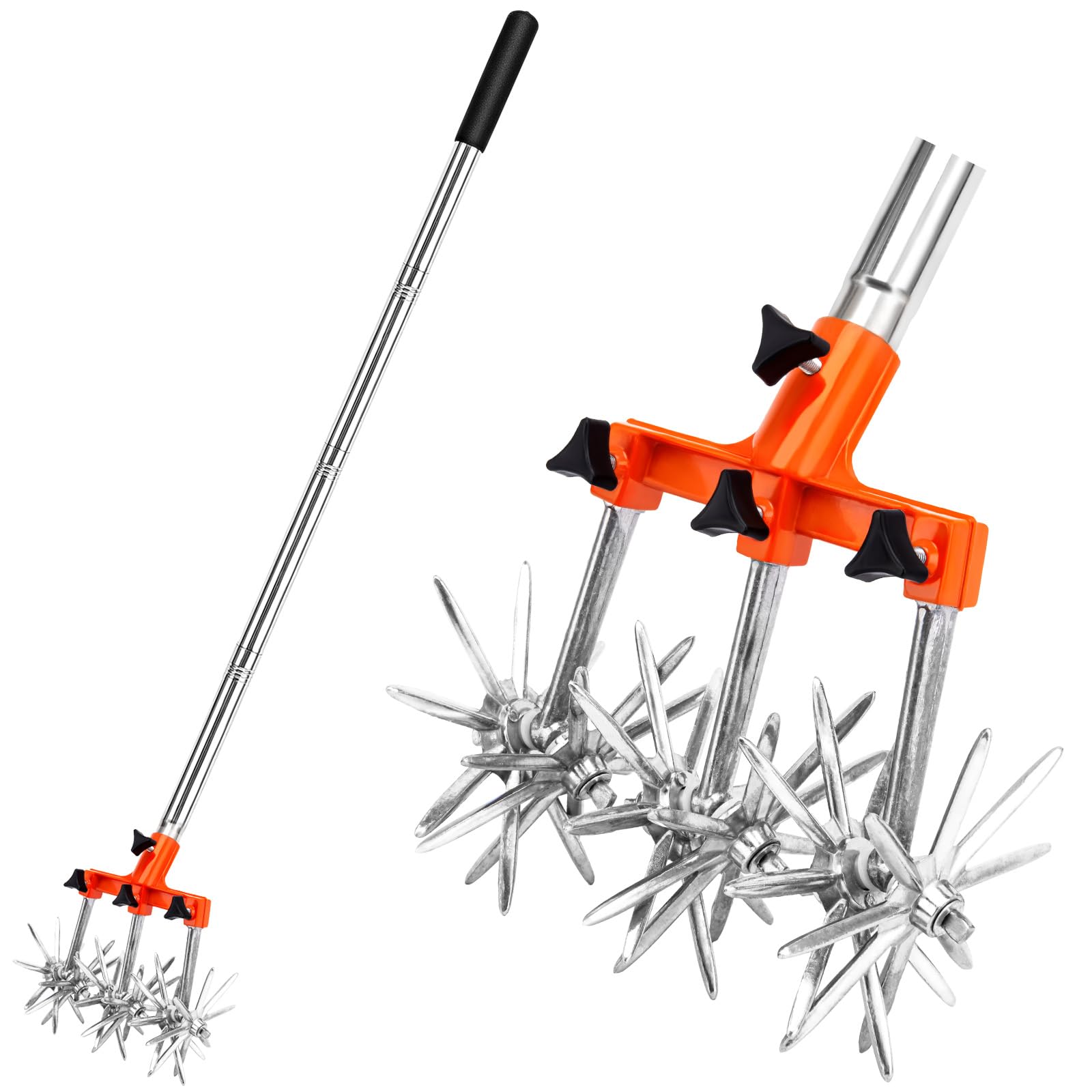 Rotary Cultivator, Adjustable Garden Hand Tiller - Hand Cultivator Tool for Soil Mixing or Reseeding Grass Lawn Tiller, Soil Tiller for Gardening