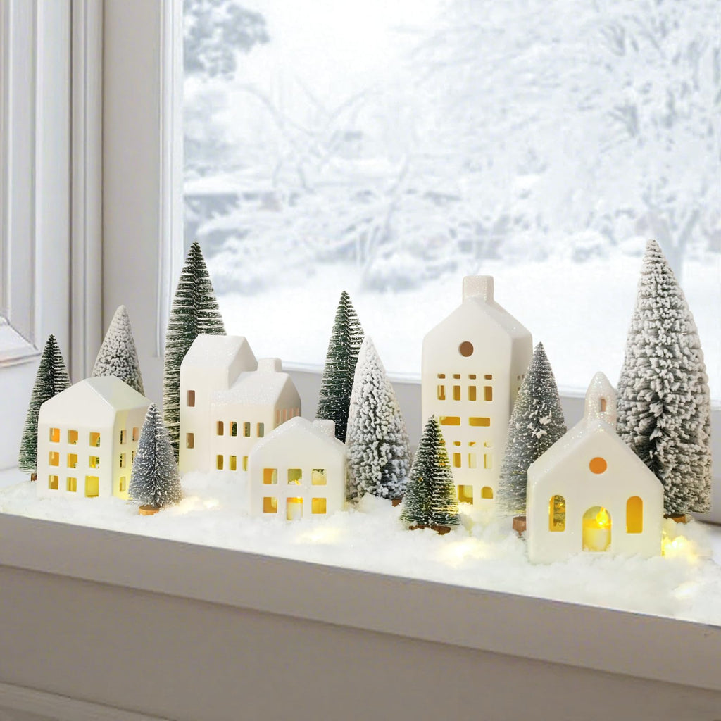 Christmas Decorations Indoor, 5 Lighted Ceramic Christmas Village Houses