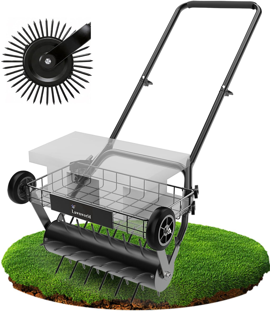 Lawn Aerator Tool, Heavy Duty Manual Lawn Aerators with Dual Weight Up to 100 lbs, Yard Aerator Lawn Tool with 39 Spikes, Grass Aerator for Lawn Care