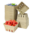 40 Pack Natural Pulp Fiber Berry Basket,Small Molded Produce Vented Basket
