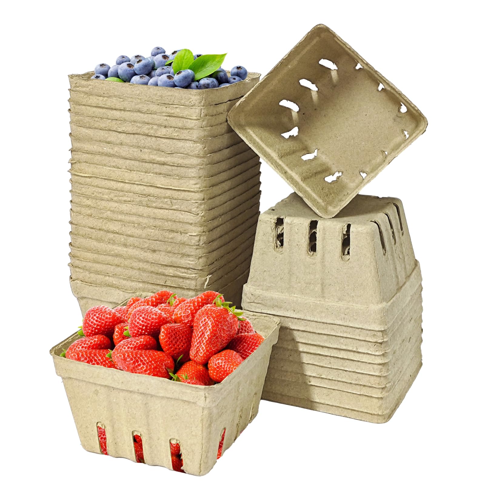 40 Pack Natural Pulp Fiber Berry Basket,Small Molded Produce Vented Basket
