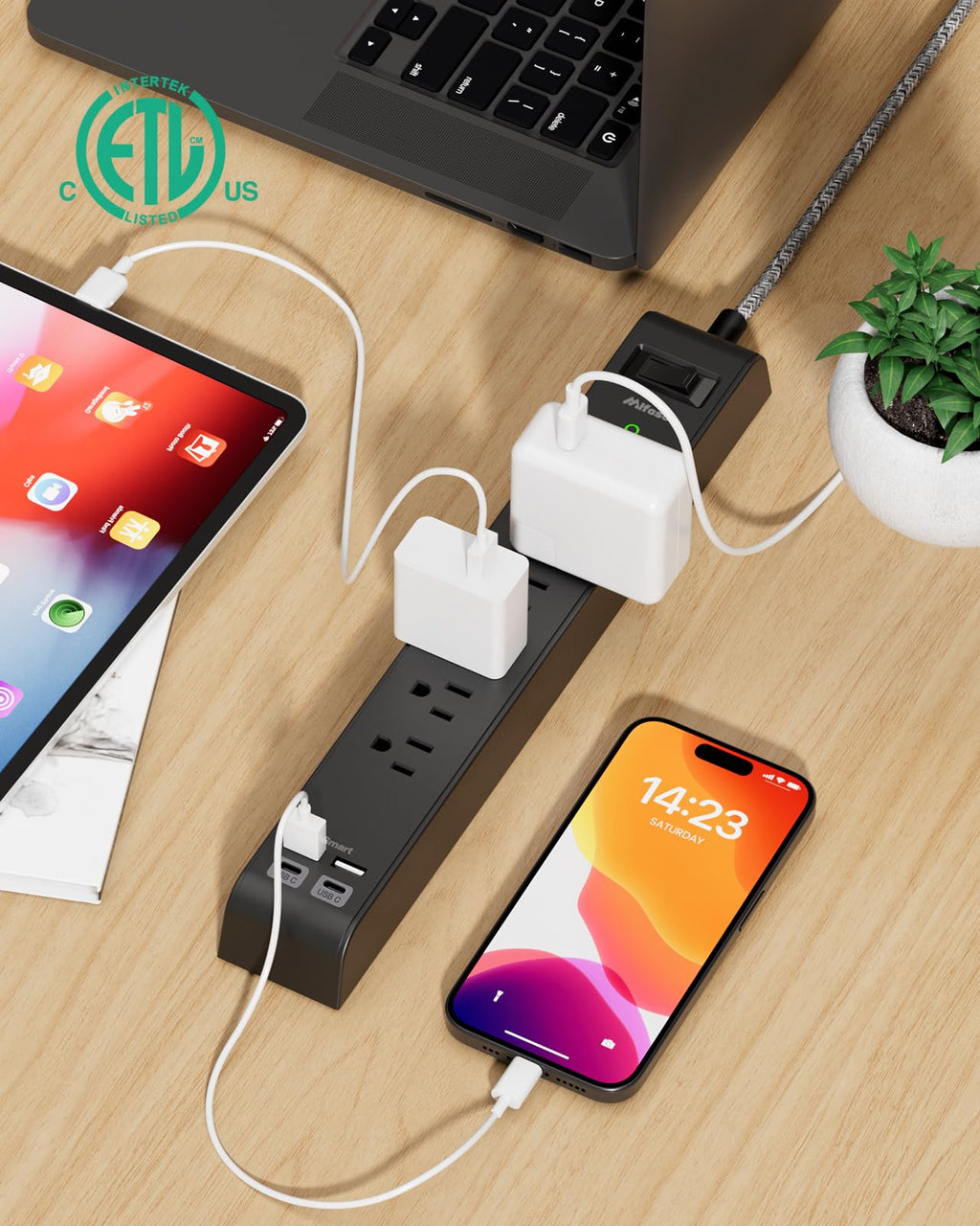 2 Pack Surge Protector Power Strip with 6 Outlets 4 USB Ports