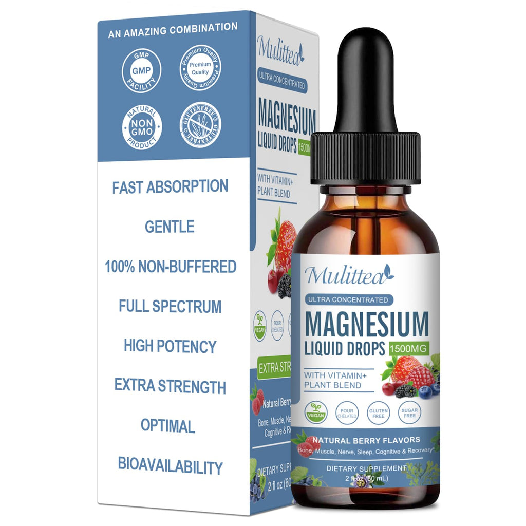 Magnesium Glycinate Liquid Drop - 4 Synergistic Magnesium Complex - Plus Potassium,L-Theanine,Vitamin B,C,D3,K2- Support Sleep, Calm, Heart, Nerves, Muscles - High Absorption - Sugar-Free - 1Pack