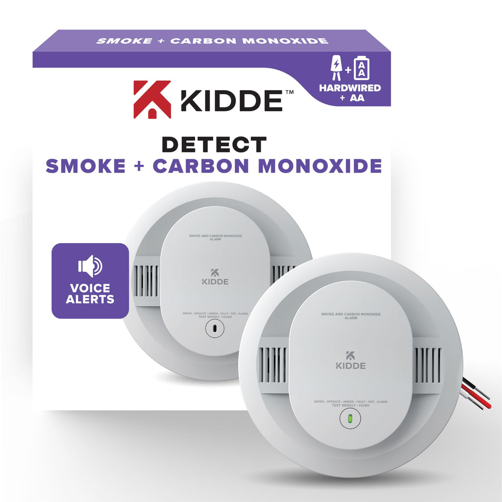 Kidde Smoke and Carbon Monoxide Detector, Hardwired with AA Battery Backup, Voice Alerts, Interconnectable, LED Status Lights, 85 dB Alarm, 5-inches, 30CUAR-V, 1 Pack