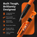 THORVALD 2 Carpenter Pencils Set for Construction - Incl. 38 Leads + Sharpener + Finger Grip - Solid Mechanical Pencils with Fine Point/Best Marking tools Construction/Carpenters/Scriber