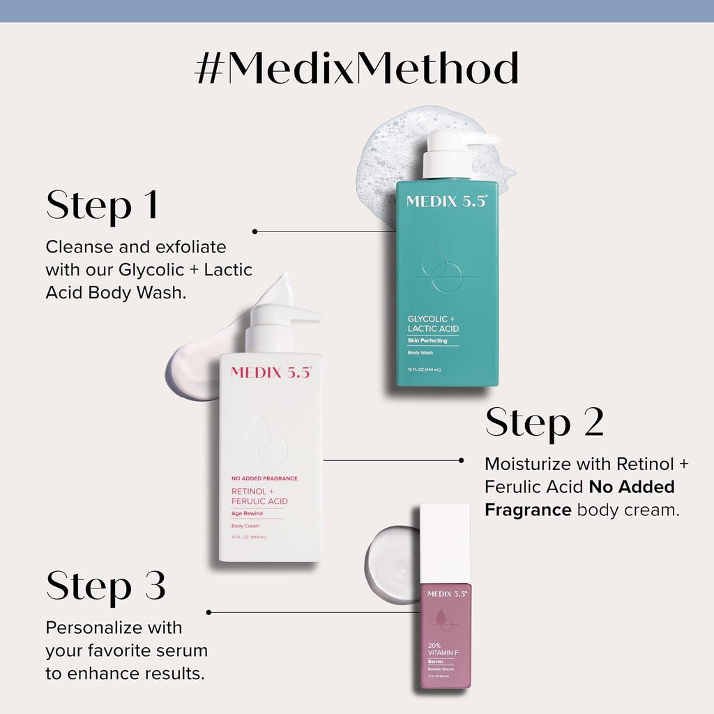 MEDIX Fragrance Free Retinol Face Moisturizer & Body Lotion Crepey Skin Care Treatment | Anti Aging Firming Retinol Cream For Face Targets Loose Crepe Skin, Wrinkles, & Fine Lines, 15 Fl Oz