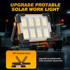 120W Solar Rechargeable Work Light, 144 LED 10000LM Led Work Light with 4 Modes, Portable Flood Light with Stand, IP66 Waterproof Outdoor Working Light for Emergency Mechanic Camping Repair (Yellow)