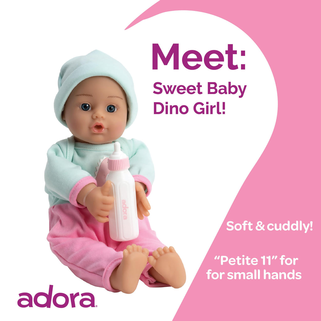 Adora Sweet Baby - 11” Soft & Cuddly Baby Doll, Realistic Features, Gentle Scent, Machine Washable, Lightweight & Easy to Hold | Adorable Playmate (Girl Dino)
