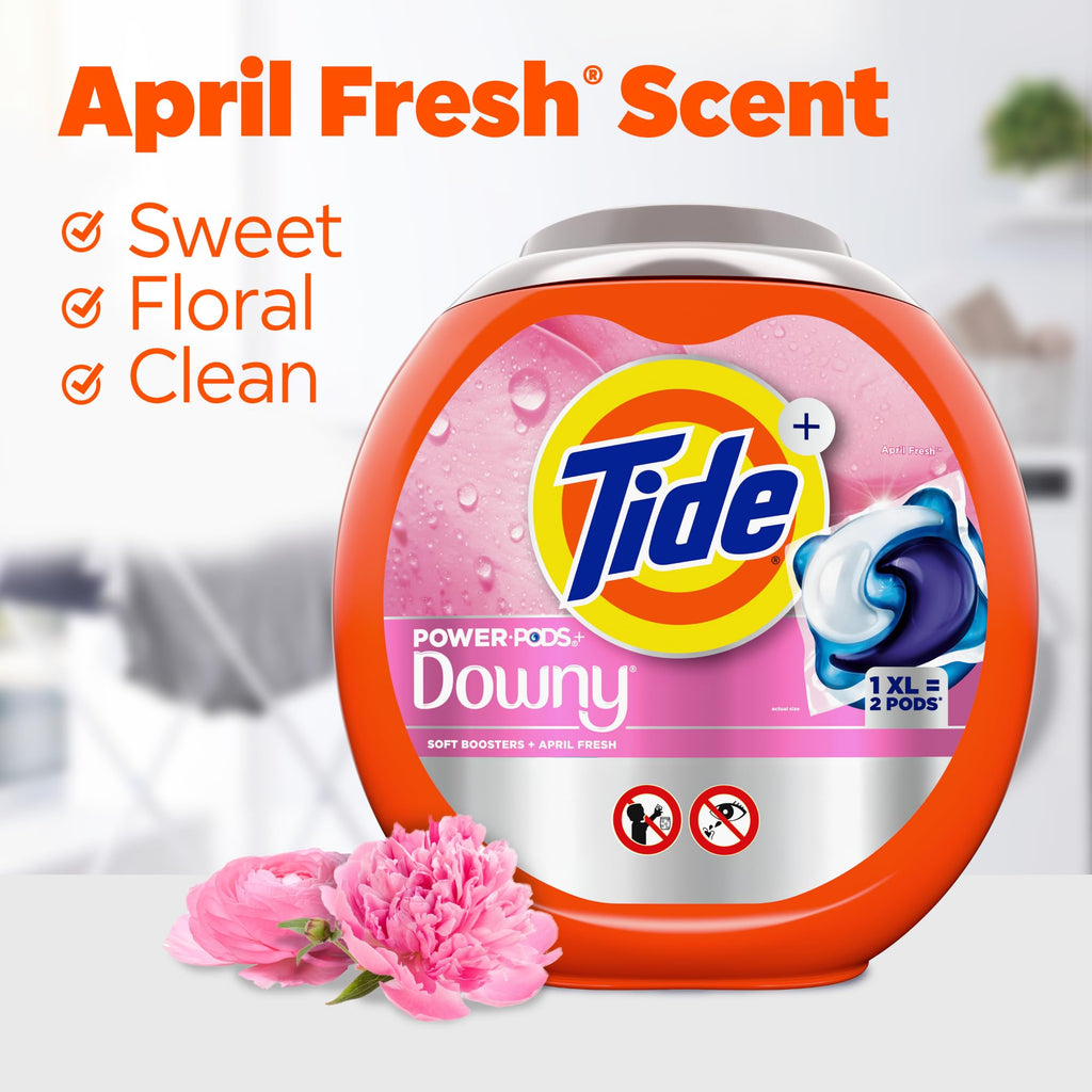 Tide Power PODs + Downy Laundry Detergent Pods, 45 Count, Soft Boosters + April Fresh (Pack of 4)