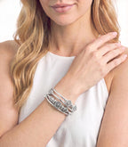 Beaded Pearl Bangle Wrap Bracelet - Fashion Bohemian Jewelry Multilayer Charm Bracelet with Thick Silver Metal Beads, Gift For Women(Metal)