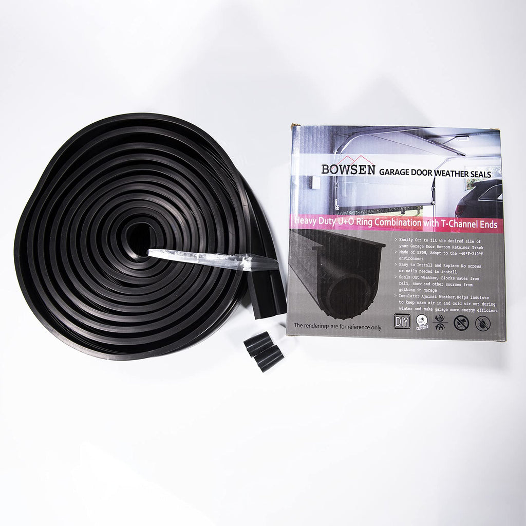 BOWSEN Garage Door Bottom Seals Weatherproof Weather Stripping Threshold Buffering Sealing High Performance EPDM Rubber Resistance Gasket Black 1/4 Inch T-End, 16FT Long