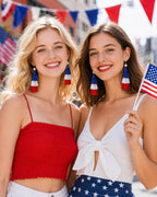 Zealmer Womens Real Gold Plated Long American Flag Earrings 4th of July Dangle Earrings Jewelry for Women