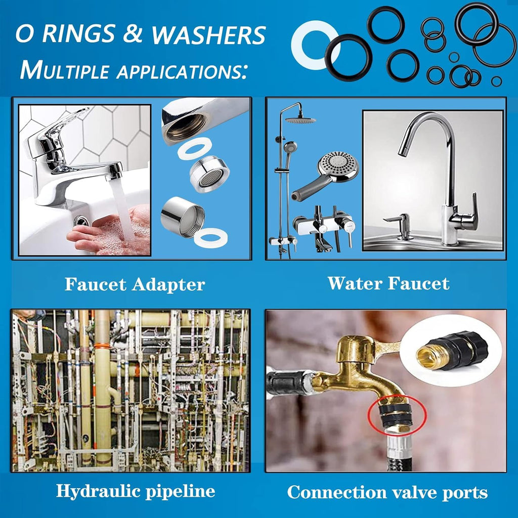 ZDBB 1000 Pcs 18 Size O Ring Kit+18 Size Rubber Washers Assortment Kit for Plumbing Faucet Water Pipe Garden Hose Washers Shower Heads Gasket Repair and Air or Gas Connections