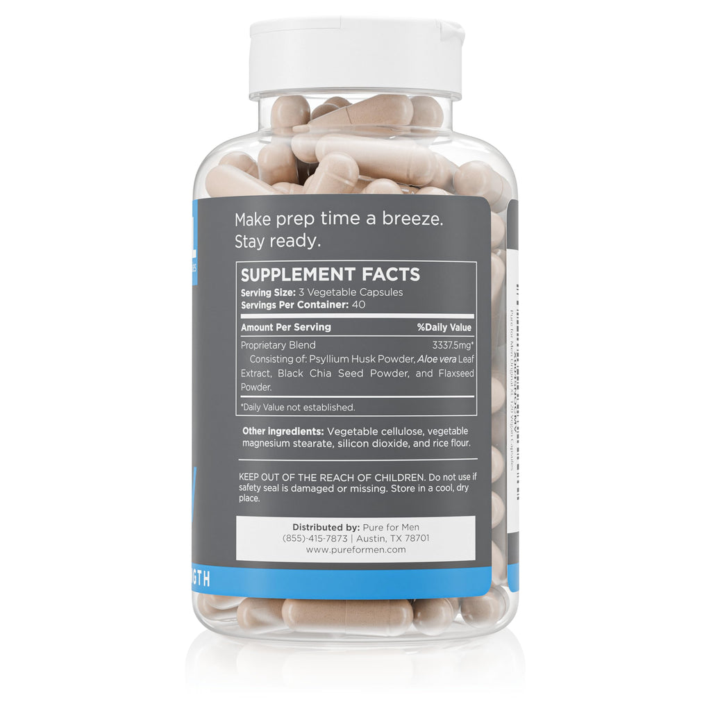 Pure for Men Stay Ready Fiber Extra Strength Supplement | Digestive Regularity | Bowel Movement & Gut Health Support | Vegan Cleanliness | Proprietary Formula | 120 Vegan XL Capsules