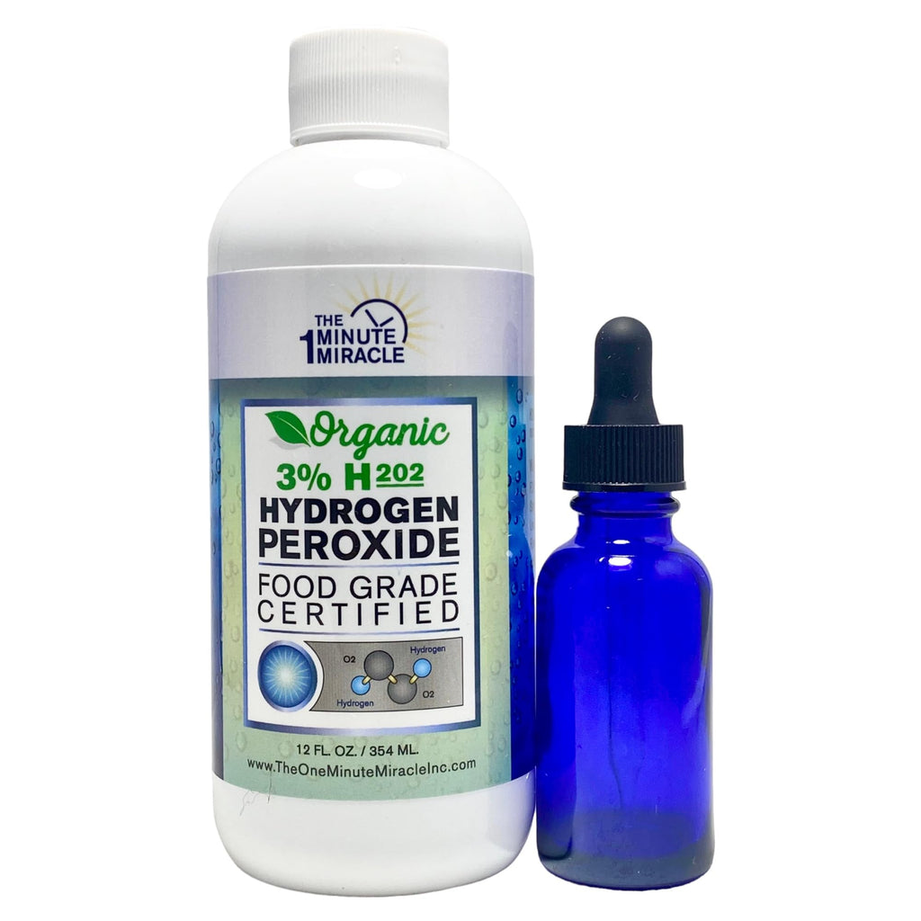 3% Hydrogen Peroxide Medical Food Grade H2o2-12 oz Bottle with 1 oz Bottle Dropper - Recommedned by The One Minute Cure Book. 11 Drops of 3% Equal to 1 Drop of 35% H2o2.