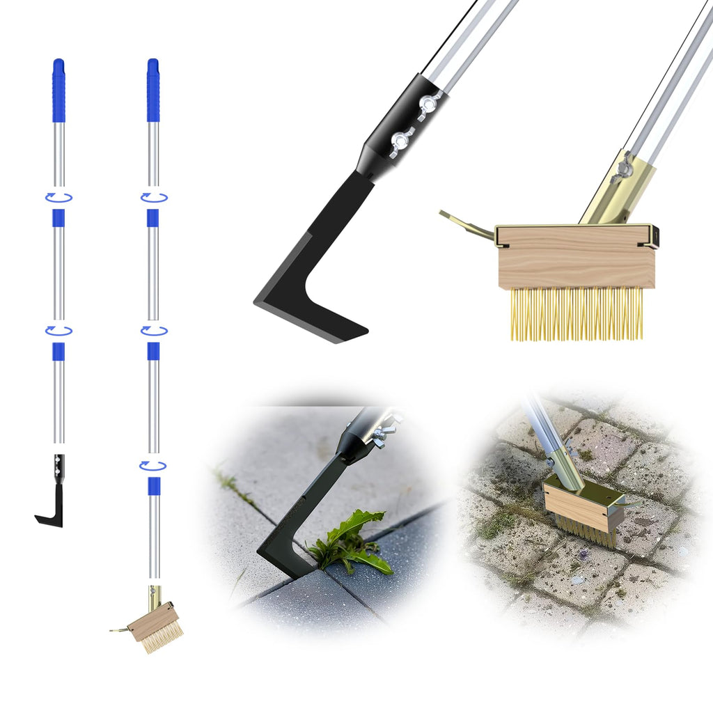 Viscogrip Crack Weeder Tool Set, Manual Stainless Steel Crevice Weeding Tool with Adjustable Handle for Moss & Weed Removal in Driveways, Patios, Pavers, Garden Cracks
