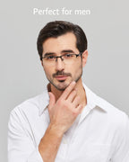 ANRRI Blue Light Glasses for Men Semi Rimless Rectangle Black Metal Frame UV Blocking Computer Glasses