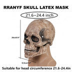 RRANYF Creepy Halloween Full Head Skull Mask with Movable Jaw, Adult Entire Head Realistic Latex Helmet, Scary Skeleton Headgear (Yellow Human Skull Costume Mask)