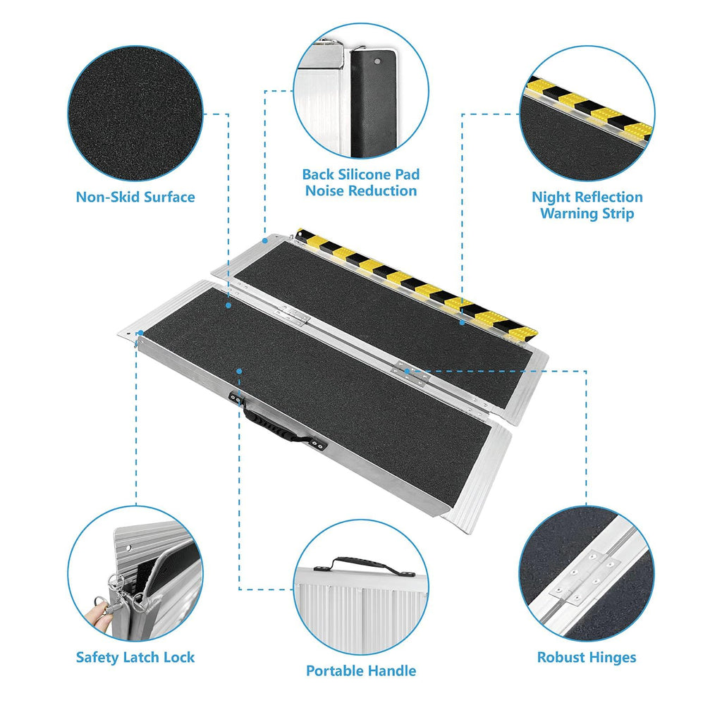 3FT Portable Wheelchair Ramp, Non-Slip Aluminum Folding Handicap Ramp, 800 LBS Capacity Door Threshold Ramps for Home Steps, Scooter Ramp for Car, Doorways, Curbs, Stairs, Cart, Wheel Chair Steps