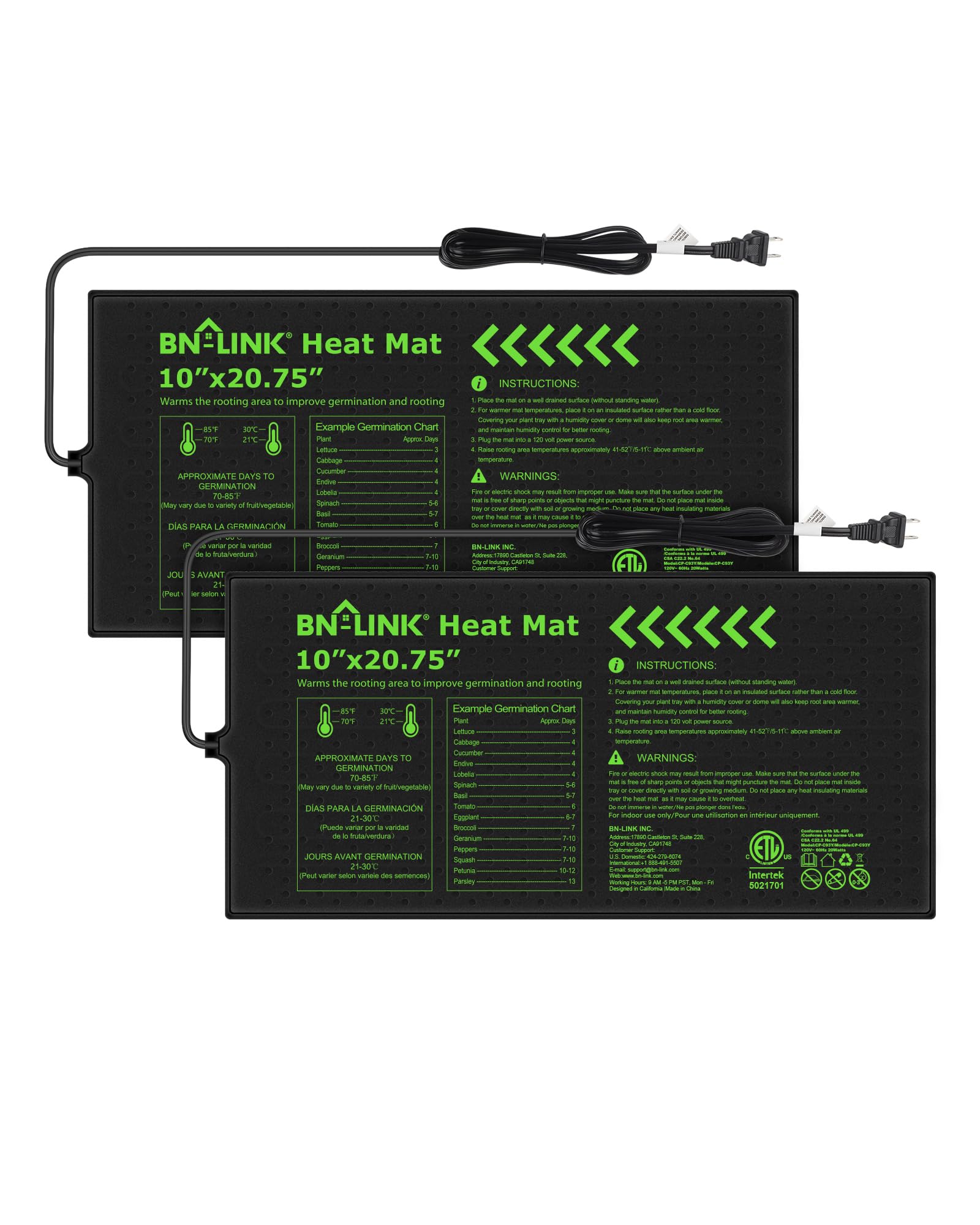 BN-LINK 10" x 20.75" Seedling Heat Mats for Seed Starting Plant Germination