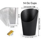 Disposable Charcuterie Cups 60 PCS with 200PCS Sticks and 60PCS Bags, 14 oz Kraft Paper Snack Boxes Appetizers Cup French Fry Holder with Cocktail Skewers Toothpicks Tooth Picks, Black