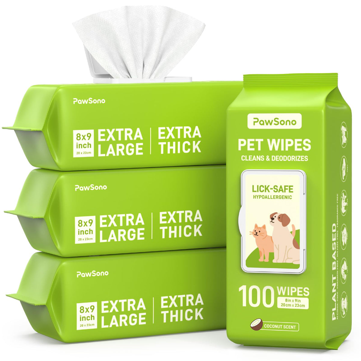 PawSono Hypoallergenic Pet Wipes for Dogs, Cats & Small Animals, 400 Coun